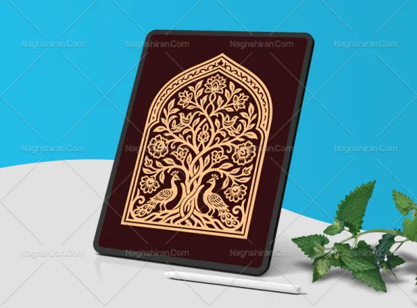 وکتور نقوش طاووس و سنتی محراب