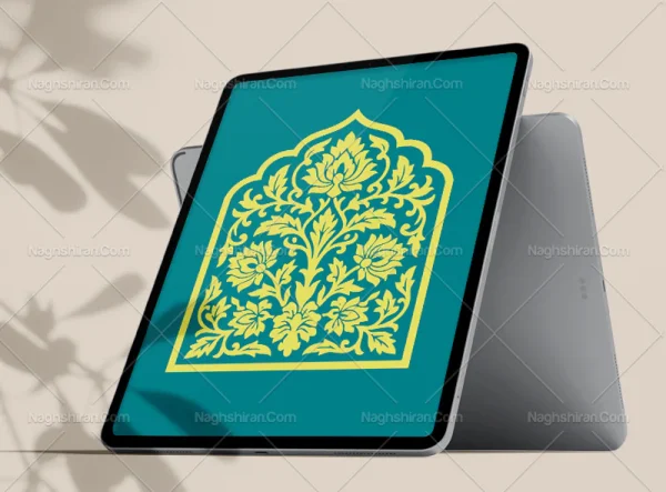 وکتور طرح محراب گل شاه عباسی و برگ لوتوس