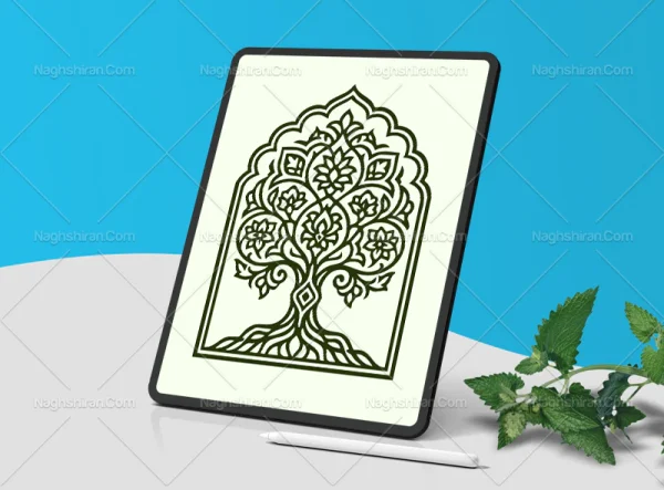 وکتور محراب طرح درخت و نقوش ختایی