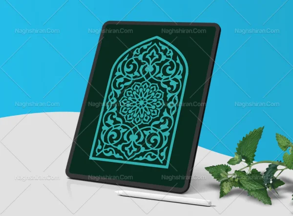 وکتور طرح محراب نقوش اسلیمی آبی