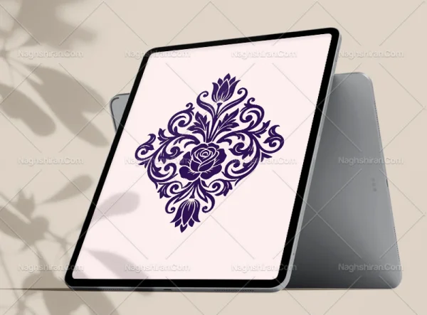وکتور طرح نشان گل و برگ منبت کاری