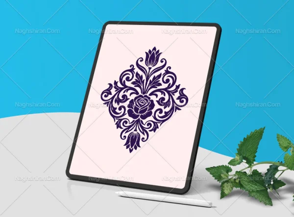وکتور طرح نشان گل و برگ منبت کاری
