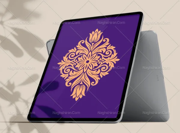 وکتور طرح نشان گل و برگ منبت کاری رنگی