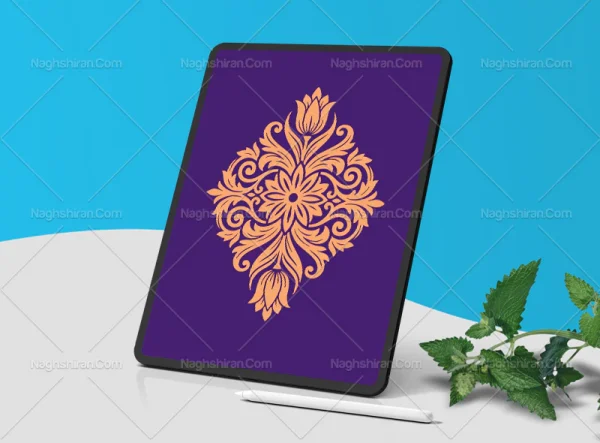 وکتور طرح نشان گل و برگ منبت کاری رنگی