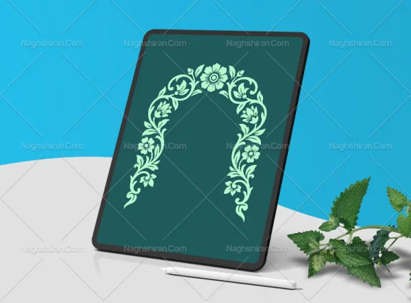 وکتور گل و برگ آبی سنتی محراب