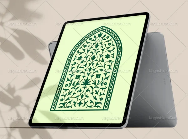 وکتور طرح محراب نقوش سنتی ساده سبز