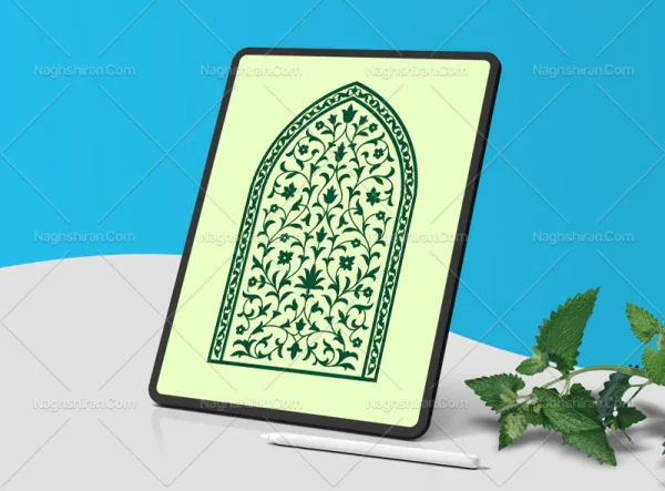 وکتور طرح محراب نقوش سنتی ساده سبز