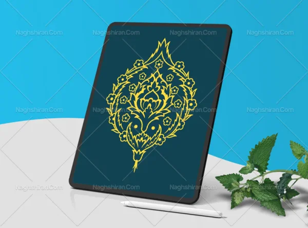وکتور گل شاه عباسی و پنج پر تذهیب