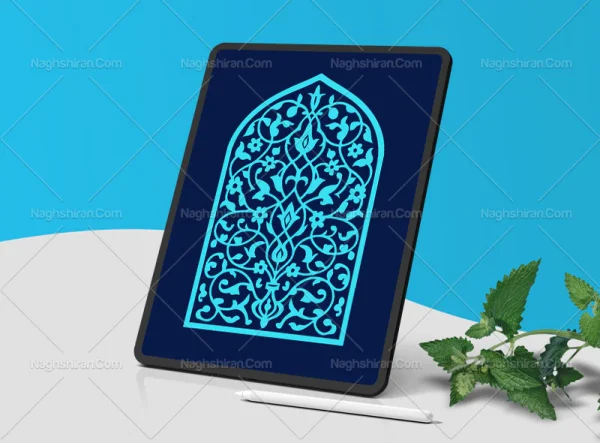 وکتور طرح محراب المان و نقوش آبی