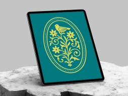 وکتور نشان بیضی گل و پرنده زرد رایگان