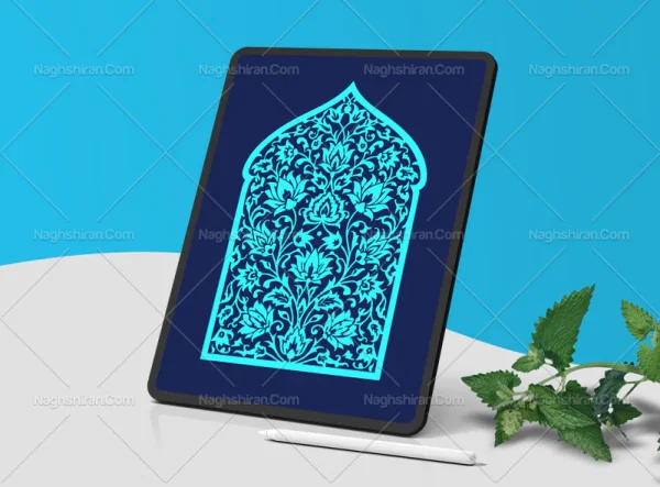 نقوش گل های فیروزه ای طرح محراب