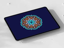 نقوش فیروزه ای و نارنجی طرح نشان