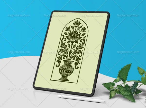 وکتور گل و گلدان نقوش سنتی طرح محراب