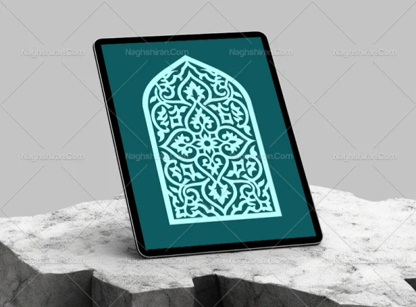 وکتور المان و نقوش سنتی فیروزه ای طرح محراب