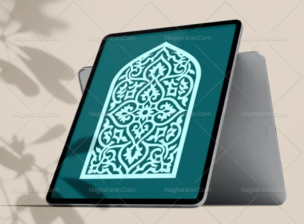 وکتور المان و نقوش سنتی فیروزه ای طرح محراب