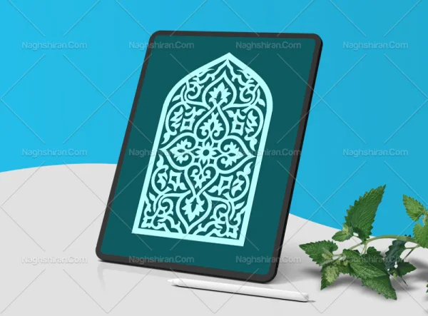 وکتور المان و نقوش سنتی فیروزه ای طرح محراب