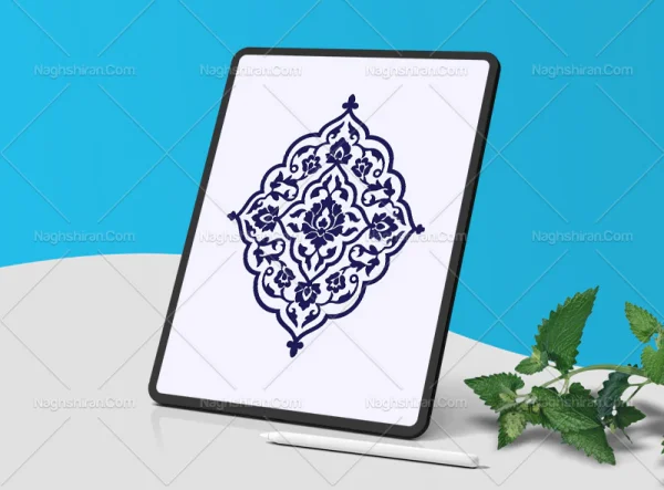 وکتور المان و نقوش تذهیب طرح ترنج آبی