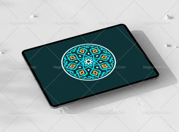 وکتور نقوش سنتی آبی نارنجی طرح نشان