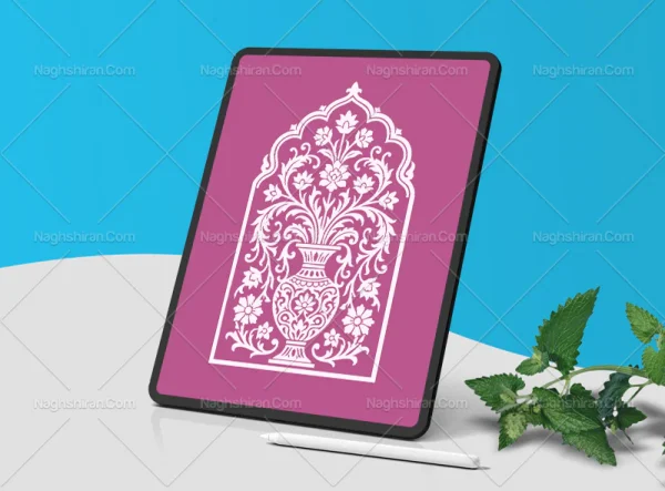 وکتور نقوش گل و گلدان سنتی طرح محراب