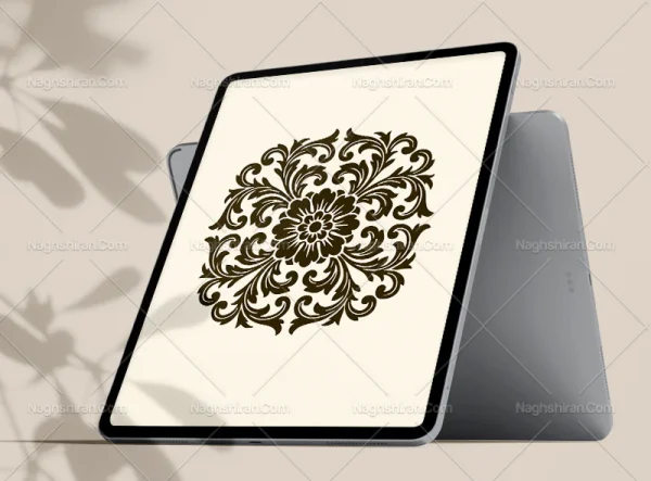 وکتور گل و برگ منبت کاری قهوه ای