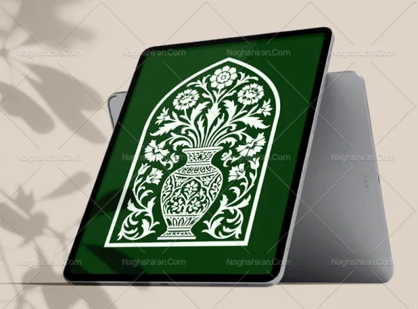 نشان طرح محراب گل و گلدان سفید