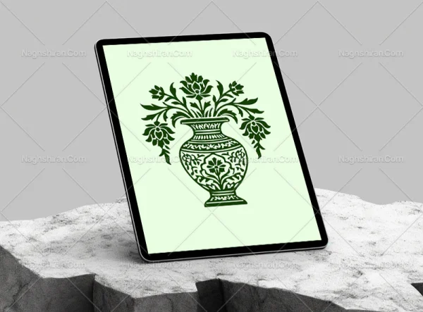 طرح گل و گلدان سبز رنگ سنتی