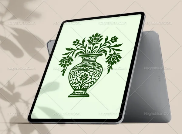 طرح گل و گلدان سبز رنگ سنتی