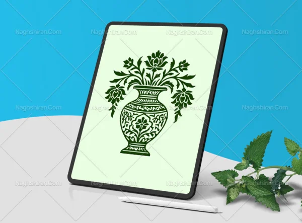 طرح گل و گلدان سبز رنگ سنتی