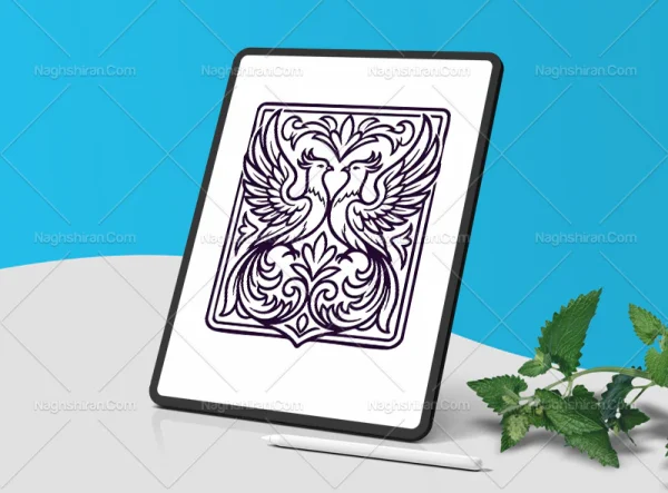 طرح سیمرغ و نقوش سنتی مربع
