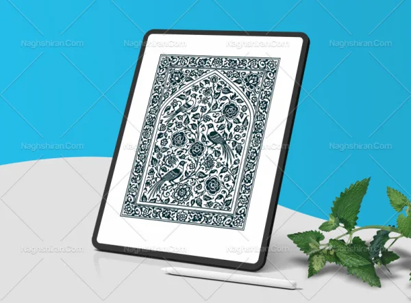 طرح محراب و کتیبه نقوش گل و پرنده سنتی