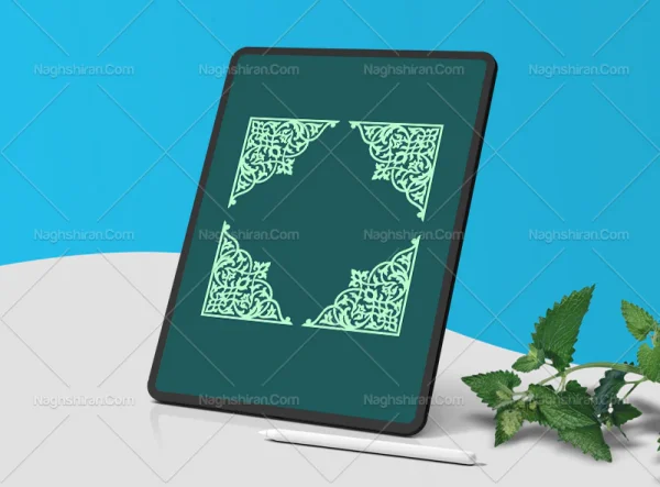 وکتور نقوش سبز تذهیب طرح لچک