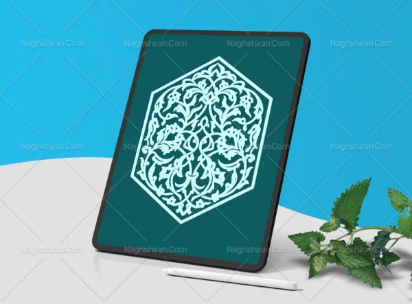 وکتور نقوش ختایی فیروزه ای چند ضلعی
