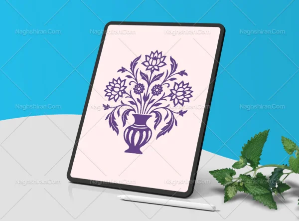 وکتور نشان گل و گلدان بنفش سنتی