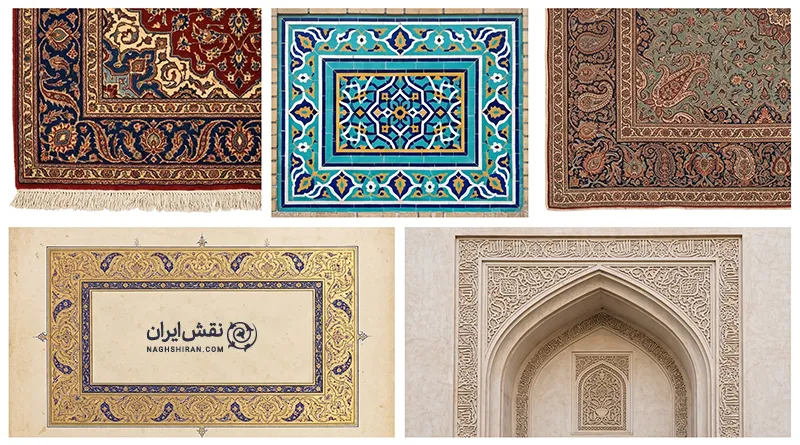حاشیه در فرش، کاشی، پارچه و معماری